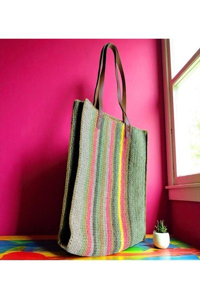 Bizle Tasarla Paper Rope Knitted Handmade Wide Straw Bag – Large Volume, Elegant Gift