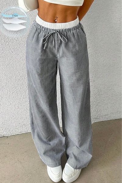Baby xclub White Striped High Waist Relaxed Fit Trousers