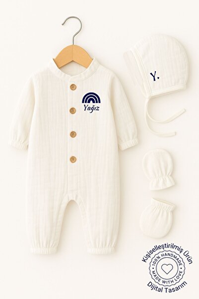 Minytrendy Erkek Bebek Yenidoğan Tulum İsimli Hastane Çıkışı Takımı Müslin Ha...