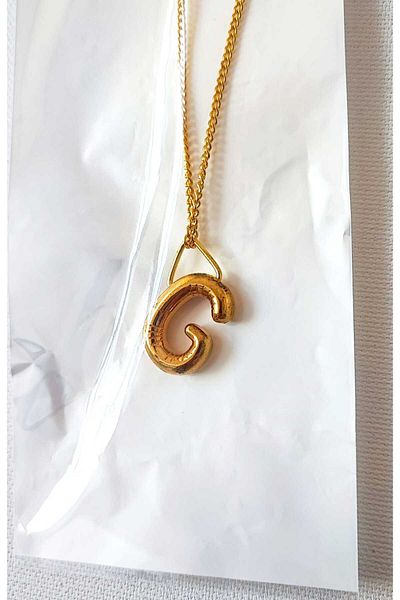 BaharEli Balloon Model "G" Letter Steel Necklace / 3D