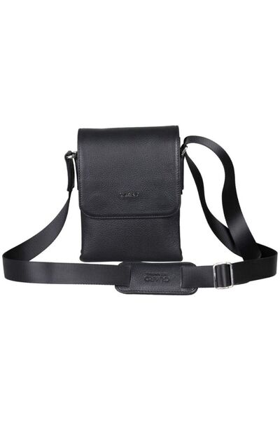 GUARD Black Genuine Leather Multi-Compartment Shoulder Bag Men P1797