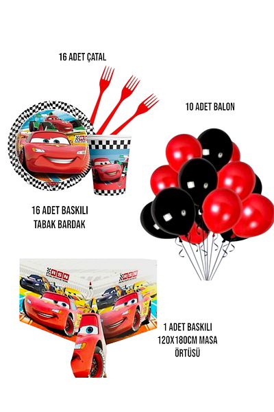 Evabrite Cars Themed Birthday Party Set - Special Decoration Party Supplies for Boys 16 People