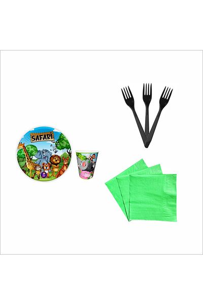 ZENVİVA Safari 8 Plates, 8 Glasses, 10 Napkins, 10 Forks