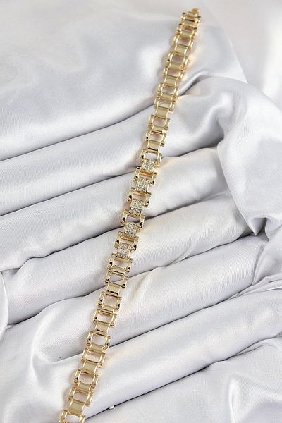 Toptan Bulurum Brass Zircon Stone Partial Model Gold Color Women's Bracelet
