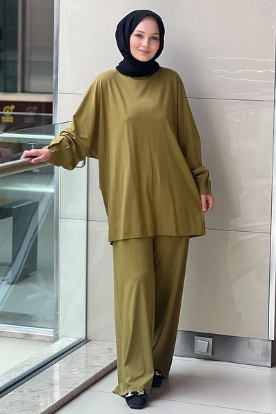 Mahal Crochet Knitwear Rib Detailed Tunic Trousers Set