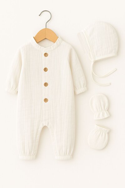 Minytrendy Erkek Bebek Yenidoğan Tulum Hastane Çıkışı Takımı Müslin Hakim Yak...