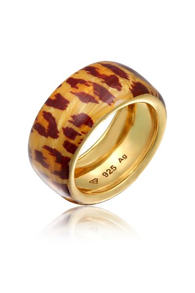 ELLI Ring Ring Damen Emaille Löwe 925 Sterling Silber Vergoldet Festival Gold