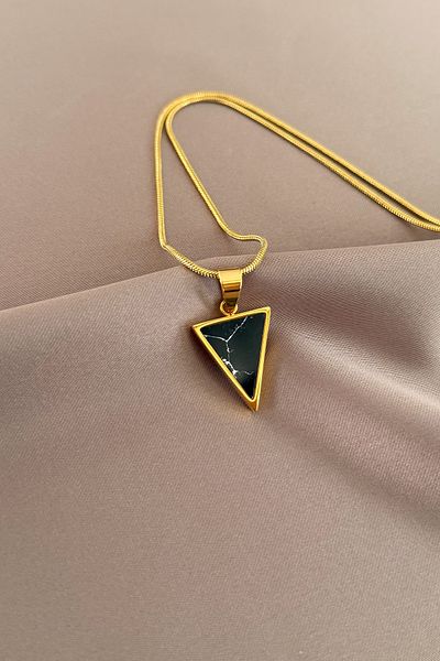 laria jewelry Triangle Black Stone Locket Necklace