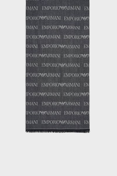 Emporio Armani With Logo 43 X 183 cm 100% Wool Shawl Men's Shawl Em004238 Af21541 Fb018