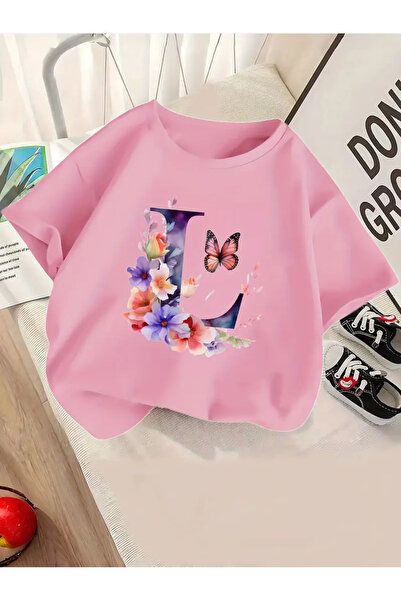 SVART WEAR Tricou pentru fete cu grafică „L” cu imprimeu pentru copii tricou