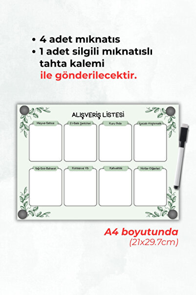 Metranya Mıknatıslı Alışveriş Listesi, Magnetli Market Eksik Listesi, Buzdolabı Not Defteri, Pazar Planlayıcı