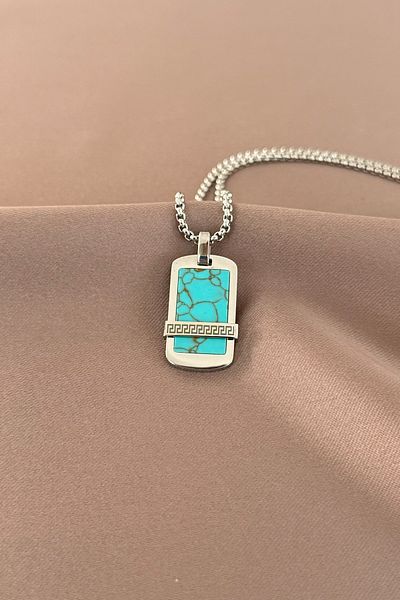 laria jewelry Greek Patterned Stone Locket Necklace