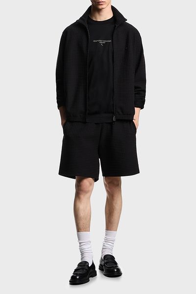 Emporio Armani Jacquard Cotton Regular Fit Stand Collar Zipper Sweat Men's Sweat Em003444 Af13700 Fc2