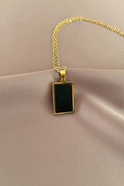 laria jewelry Rectangular Black Stone Locket Necklace
