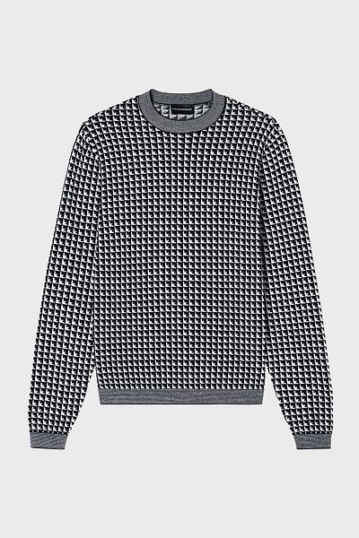 Emporio Armani Woolen Jacquard Logo Printed Regular Fit Crew Neck Sweater Men's Sweater Em001989 Af141