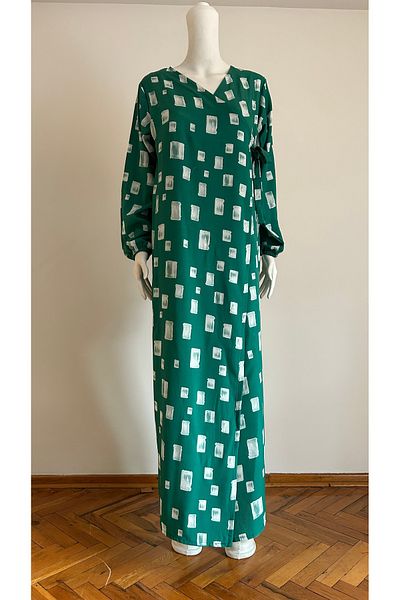 GİZGİYİM Green Viscose Side Tie Prayer Dress Plus Size