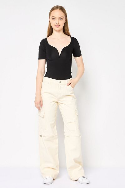 Don't Call Me Jennyfer Women Straight Fit Plain Non Stretchable Cargo Denim, Beige