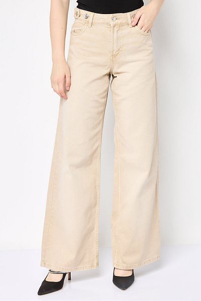 Don't Call Me Jennyfer Women Regular Fit Plain Non Stretchable Wide Leg Jeans, Beige