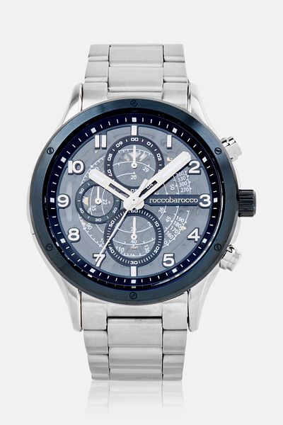 Roccobarocco Men RB5327M-04M Stainless Steel Analog Watch 37mm, Silver