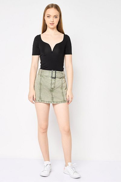 Don't Call Me Jennyfer Women Solid Mini Skort, Washed Khaki