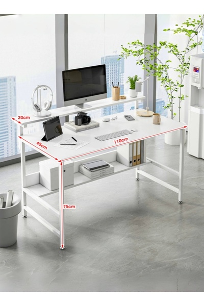 Sheinhome Gaming Table with 3 Heights Adjustable Monitor Stand,Home Office Desk with Bookshelf