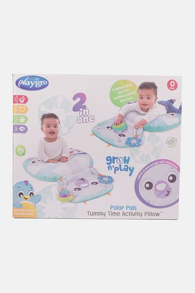 Playgro Polar Pals Tummy Time Activity Pillow, Mint Green Combo