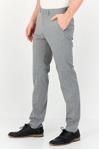 CELIO Men Slim Fit Micro Checked Straight Leg Pants, Grey