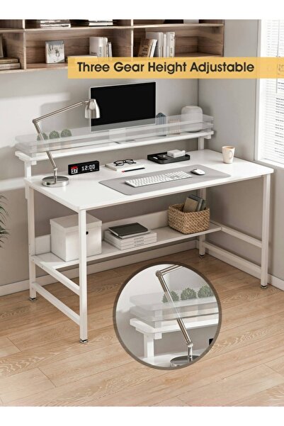 Sheinhome Gaming Table with 3 Heights Adjustable Monitor Stand,Home Office Desk with Bookshelf