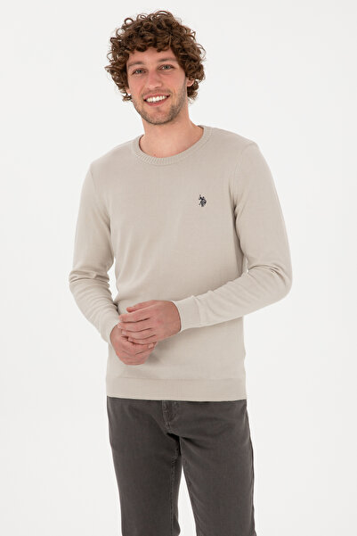 U.S. Polo Assn. Men's Slim Fit Crew Neck Stone Basic Sweater 50313713-Vr049