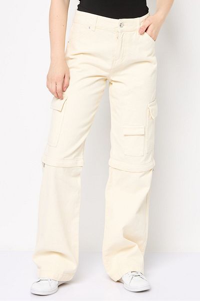 Don't Call Me Jennyfer Women Straight Fit Plain Non Stretchable Cargo Denim, Beige
