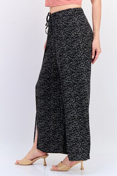Koton Ole X Women Regular Fit Allover Print Wrap Front Wide Leg Pants, Multicolor