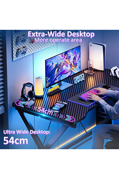Sheinhome طاولة ألعاب، مكتب منزلي مع إدارة كابلات، محطة عمل ألعاب كمبيوتر من ألياف الكربون