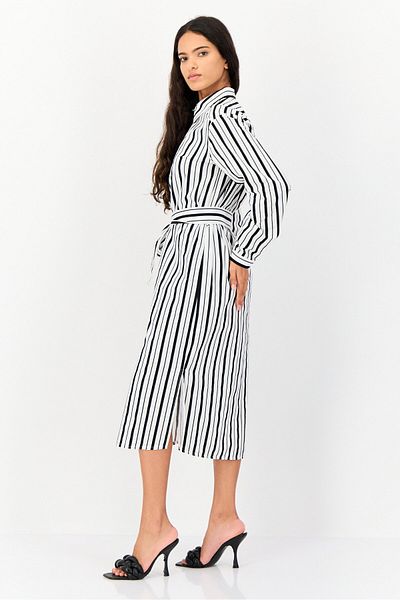 Koton Women Stripe Belted Shirt Dress, Multicolor