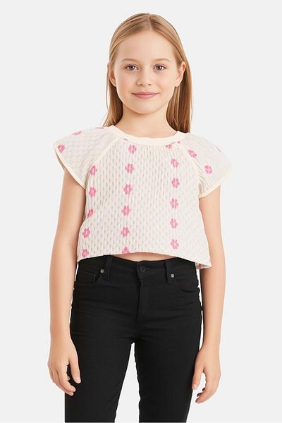 Koton Toddlers Girl Round Neck Allover Print Short Sleeves Top, Multicolor