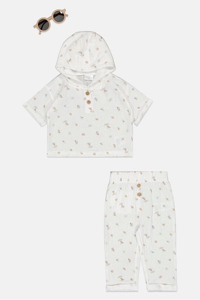 Rock A Bye Baby Boutique Toddlers Boy 3 Pieces Allover Print Top And Bottom Set With Sunglasses, Multicolor