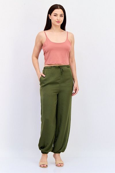 Koton Women Regular Fit Solid Straight Leg Pants, Olive