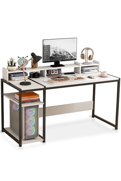 Sheinhome Computer Desk with Monitor Stand,Gaming Table with Storage Shelves,Modern Study Desks