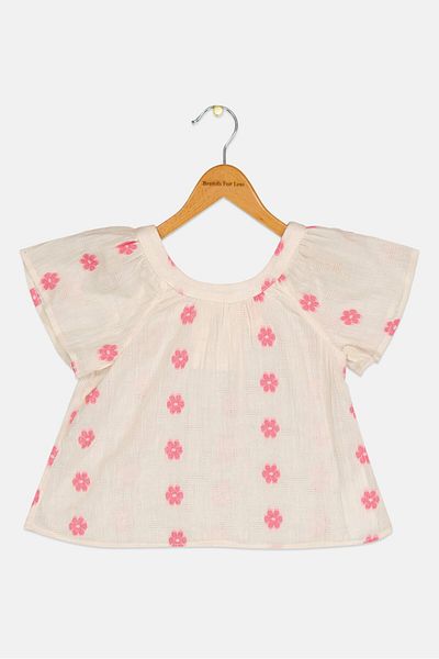 Koton Toddlers Girl Round Neck Allover Print Short Sleeves Top, Multicolor