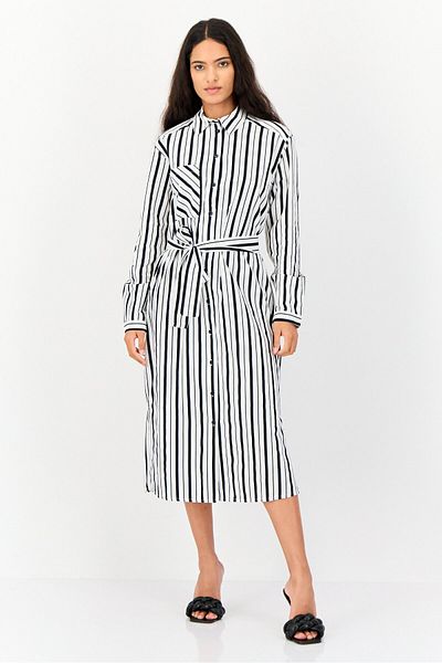 Koton Women Stripe Belted Shirt Dress, Multicolor