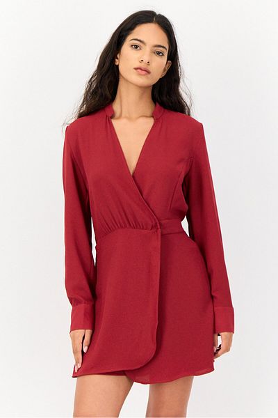 Koton Women Solid Long Sleeves Playsuit, Red