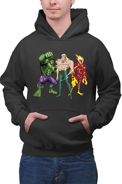 OEM Men's Hoodie Aquaman Cartoon Ben10 Fire Monster Hulk Green