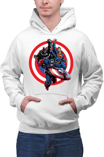 OEM Men's Hoodie Captain America Superman Batman Fight Around World