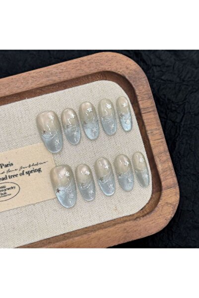 Choice 10 قطع أظافر صناعية مصنوعة يدويًا على شكل عين قطة زرقاء لامعة Y2k تصام...