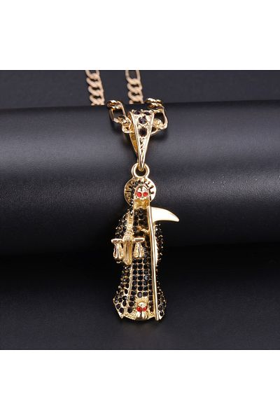 Choice Black Stylish Santa Muerte Pendant Necklace - Unique Religious Jewelry
