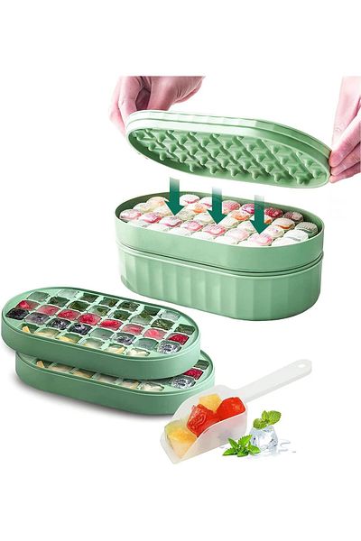 COOYA Ice cube tray, 72 pcs square ice cube mold with lid and trash can, ice spatula, easy release