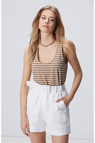 Network Vizon Kırık Beyaz Çizgili Örme Atlet