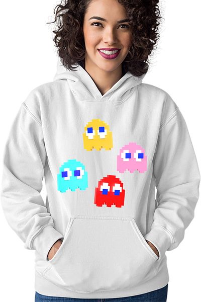 OEM Women's Hoodie Pac Man Little Ghost Blinky Pinky Achievement Goal