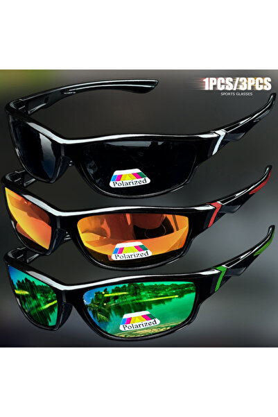 Choice 3Pc Red Black Green 1/3Pcs Polarized Sports Sunglasses Wrap-Around Pc ...
