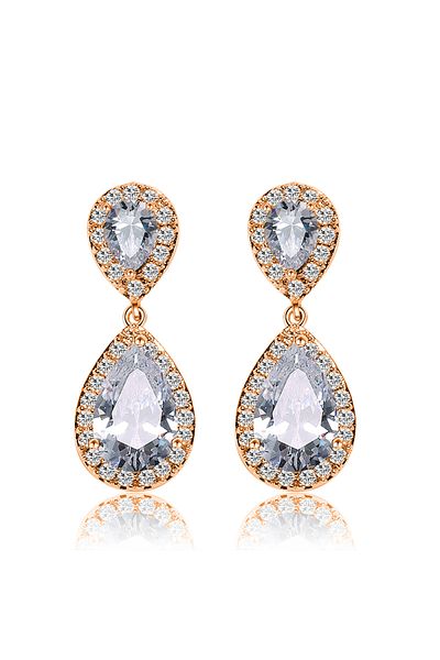 Choice WHITE Rose Gold Color ZAKOL Classic Water Drop Cubic Zirconia Dangle Earrings for Women Gorgeous Shi
