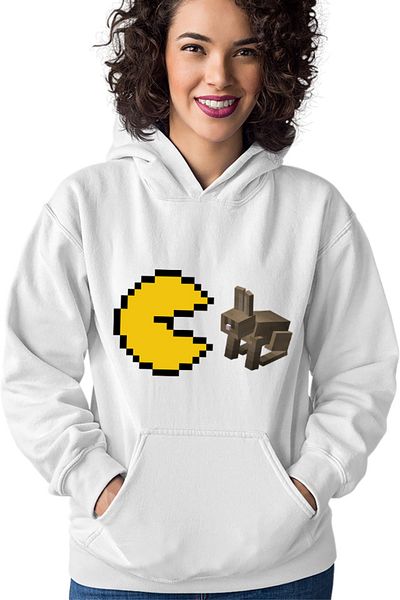 OEM Women's Hoodie Pac Man Minecraft Rabbit Pixel Game Simple Japan